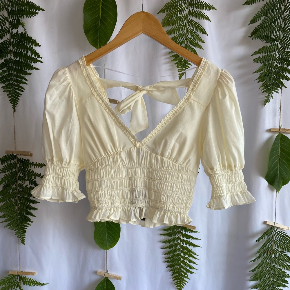 Ruffle Smocked Puff Sleeve Top